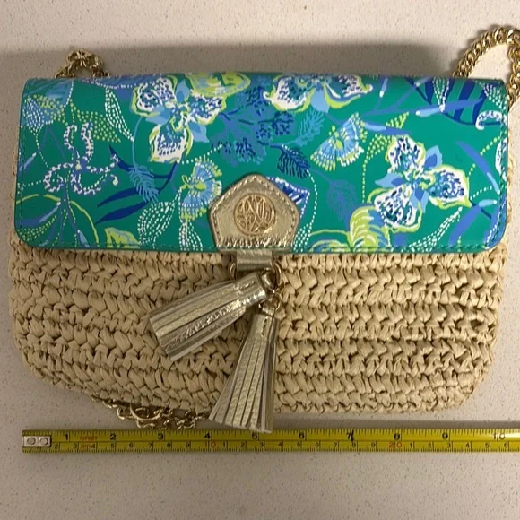 Lilly Pulitzer Blue and Tan Crossbody Bag with Tropical Flair NWOT - Picture 5 of 5